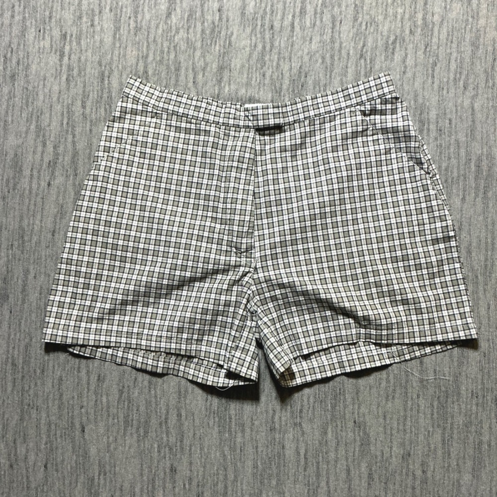 Adidas Vintage Plaid Golf Shorts Tan White Black Checkered Women 14/14